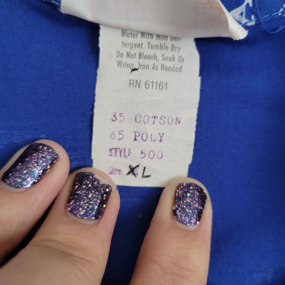 Vintage Aikane Hawaii Retro Blue Palm Tree Tropical Print Button Down Shirt XL - Picture 6 of 8